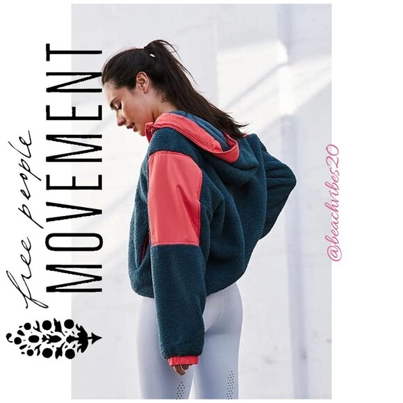 FP MOVEMENT Lead The Pack Pullover Fleece Teal Coral Combo Medium NWT - Picture 2 of 5